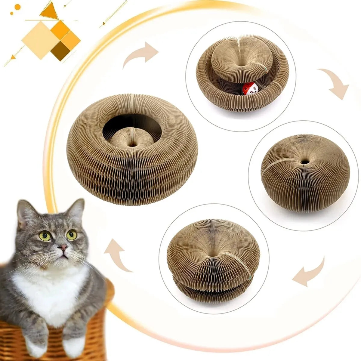 Magic Cat Scratch Organ Board Cat Toy with Ball Cat Grinding Claw Cat Climbing Frame Kitten round Corrugated Cat Scratching Toy